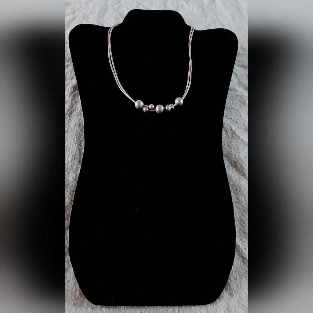 Handmade Silver Pearl And Metallic Pink Leather Necklace
